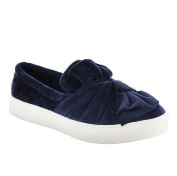 Mia Shoes - Navy velvet Bow Sneakers